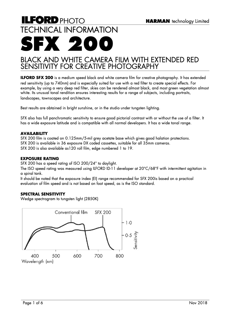 Page n°1 - Manuel utilisateur Ilford SFX 200