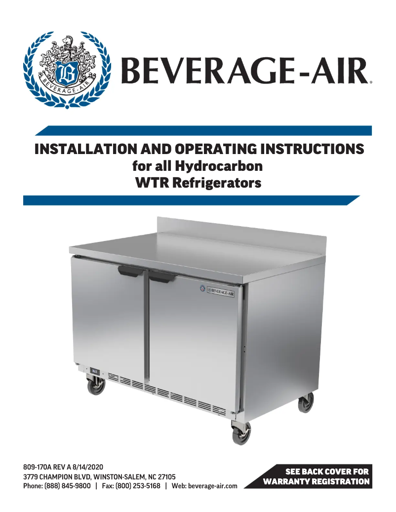 Page 1 de la notice Manuel utilisateur Beverage-Air WTFD48AHC-2-FLT