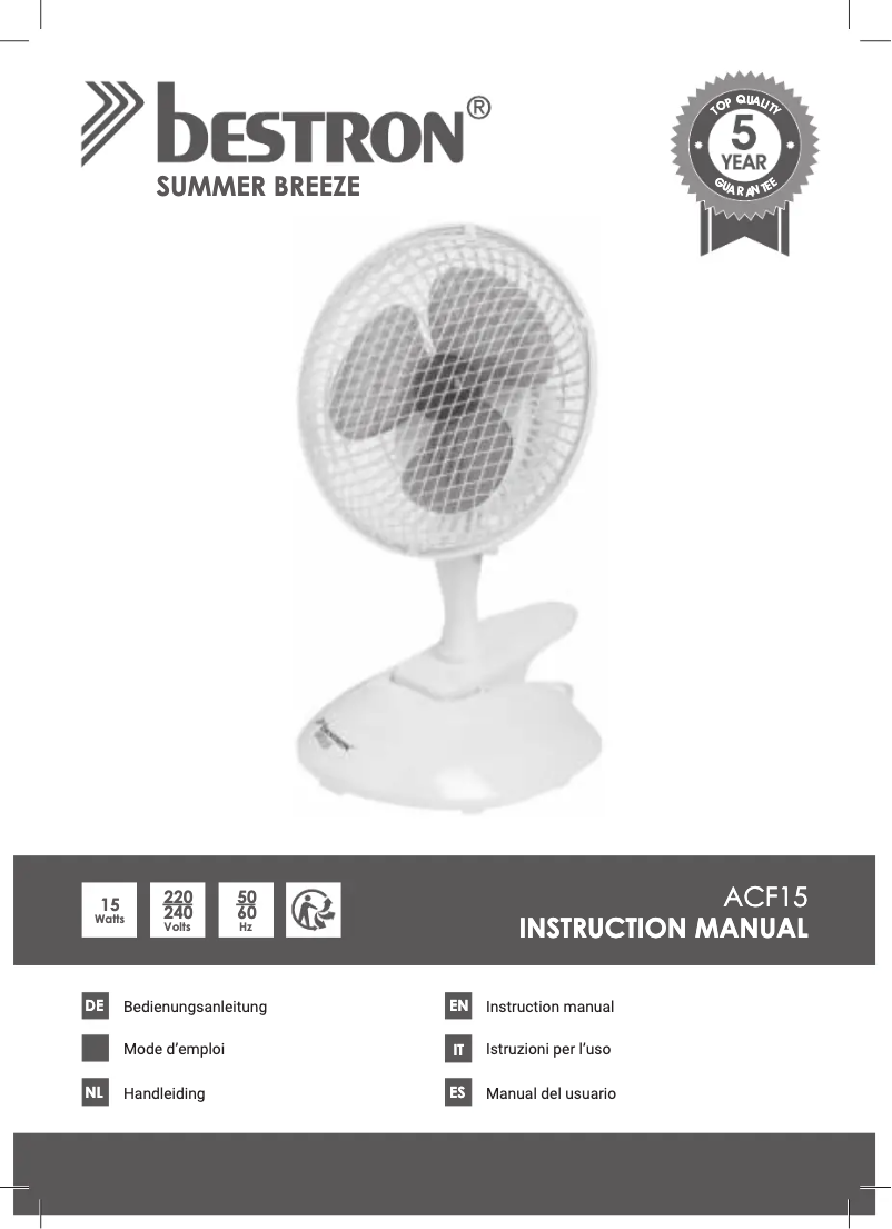 Page 1 de la notice Manuel utilisateur Bestron ACF15