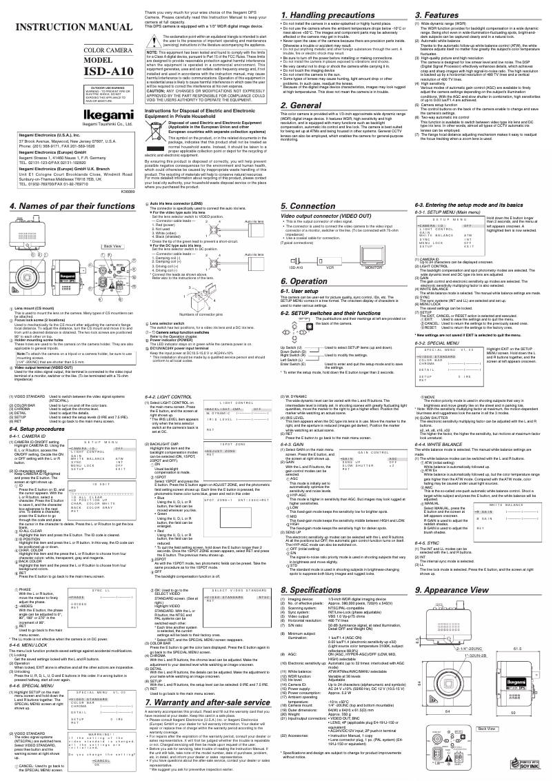 Page n°1 - Manuel utilisateur Ikegami ISD-A10