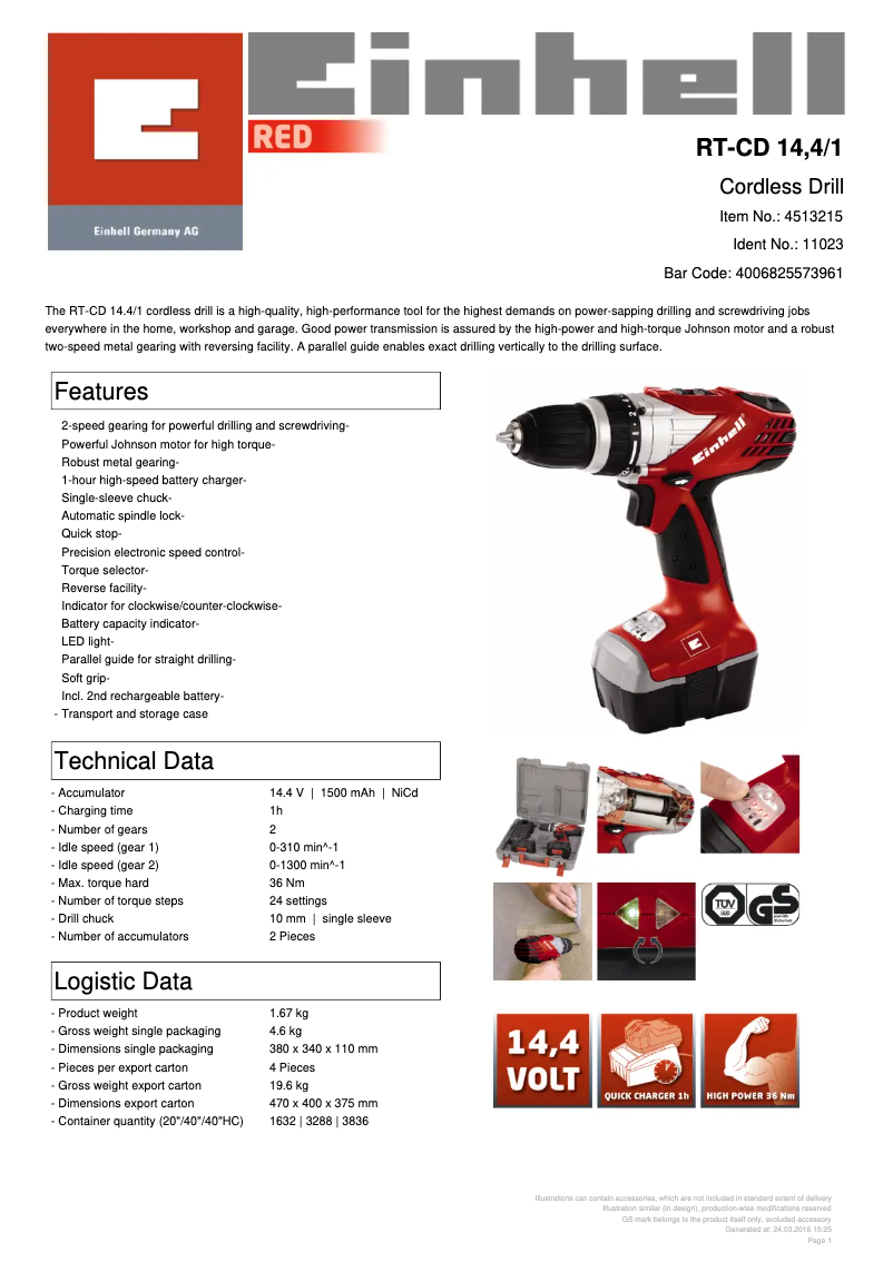 Page n°1 - Manuel utilisateur Einhell RT-CD 14,4/1