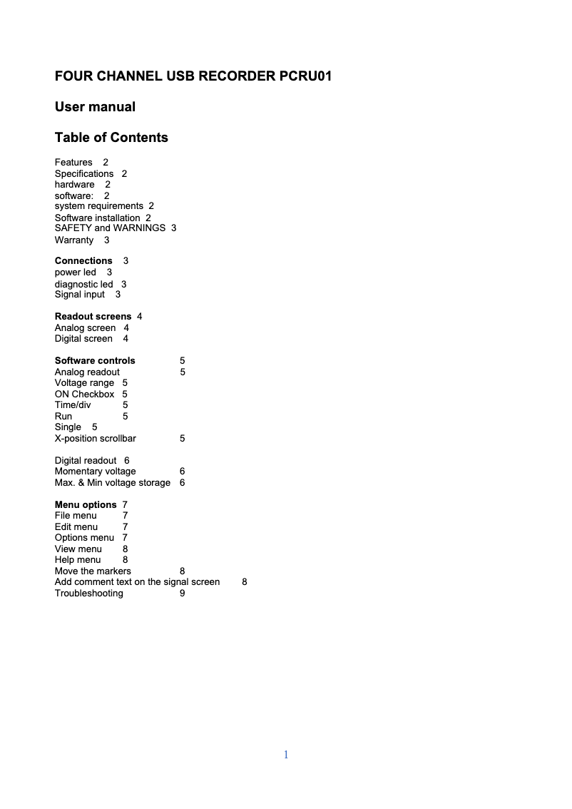Page 1 de la notice Manuel utilisateur Velleman PCRU01