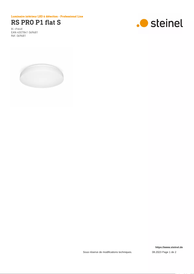 Page 1 de la notice Schéma de câblage Steinel RS PRO P1 Flat S