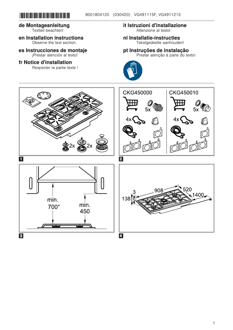 Página 1 del manual Guía de instalación Gaggenau VG491215