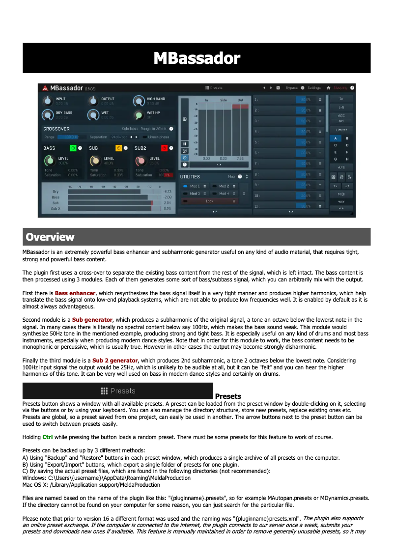 Page n°1 - Manuel utilisateur MeldaProduction Mbassador