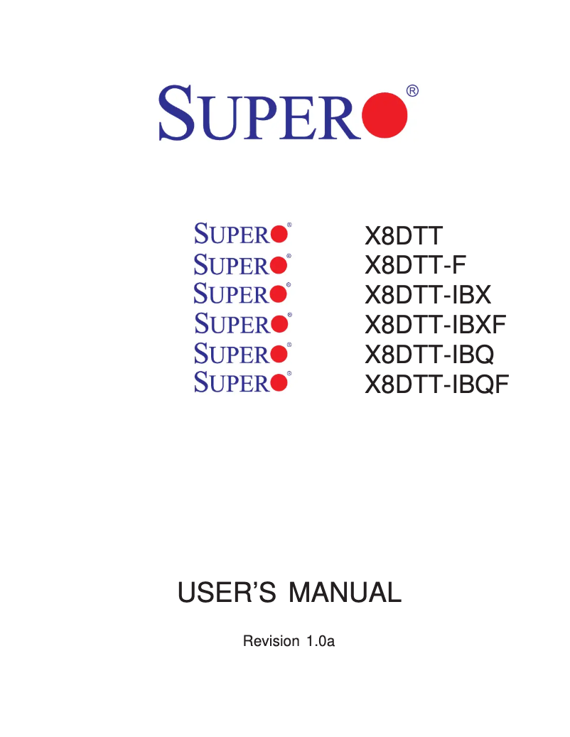 Page n°1 - Manuel utilisateur Supermicro MBD-X8DTT-IBX-B