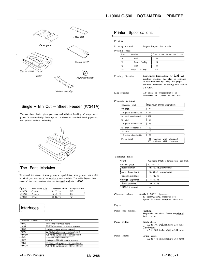 Page 1 de la notice Fiche technique Epson L-1000