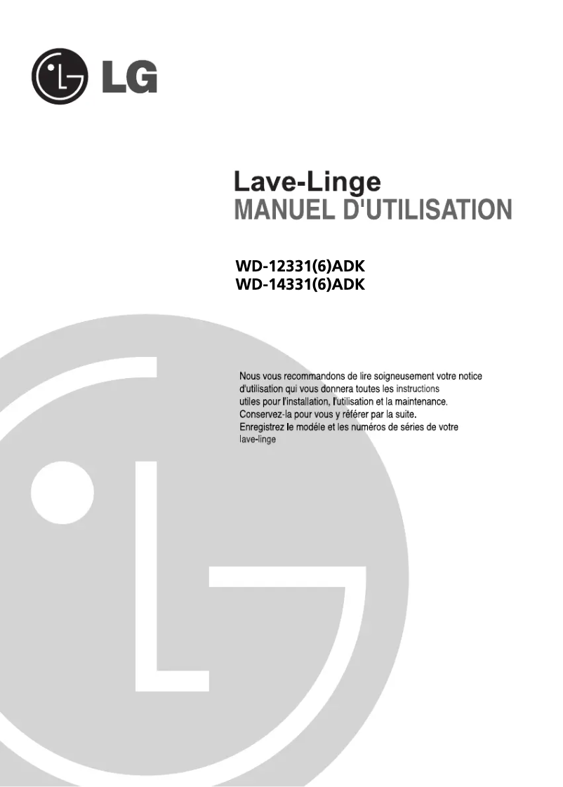 Page 1 de la notice Manuel utilisateur LG WD-14336ADK