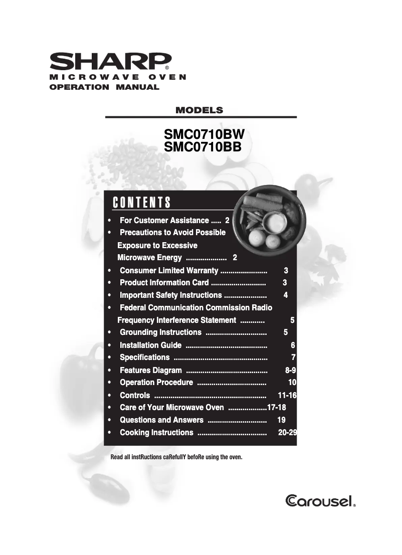 Page n°1 - Manuel utilisateur Sharp SMC0710BB