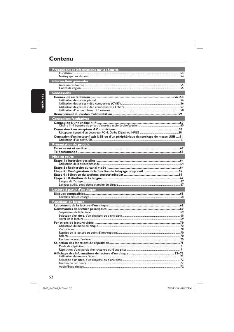 Page 1 de la notice Manuel utilisateur Philips DVP5160