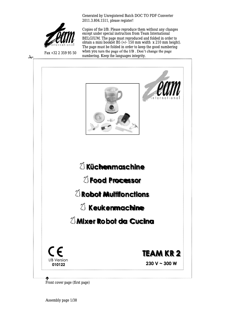 Page n°1 - Manuel utilisateur Team KR 2