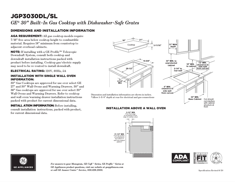Página 1 del manual Ficha técnica GE JGP3030SLSS