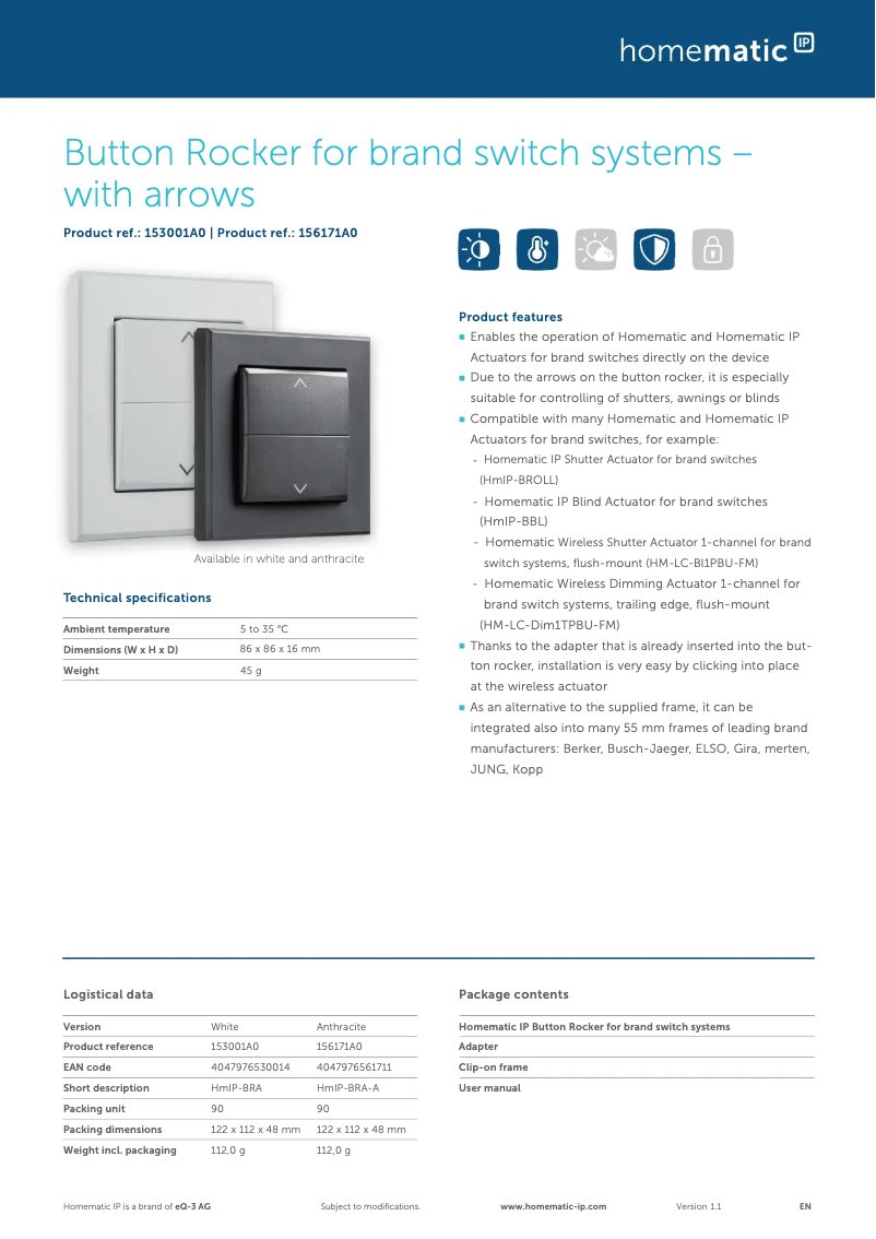 Image de la première page du manuel de l'appareil HmIP-BRA-A