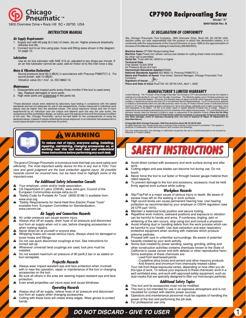 Page n°1 - Manuel utilisateur Chicago Pneumatic CP7900