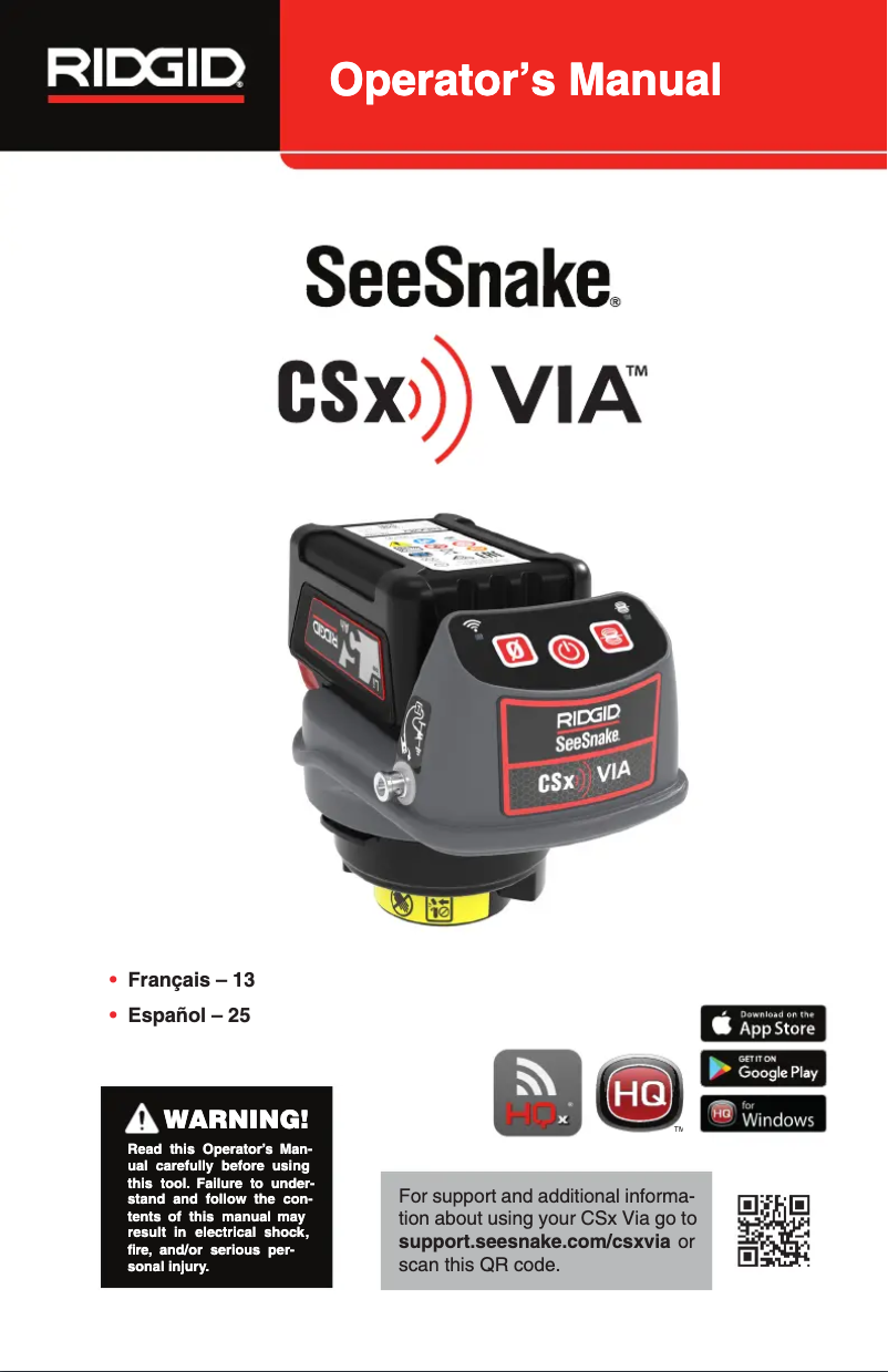 Page n°1 - Manuel utilisateur Ridgid SeeSnake CSx Via