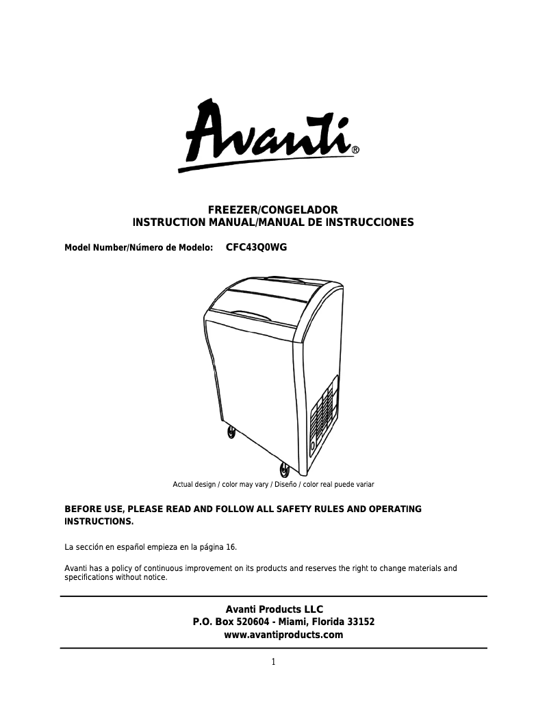 Page n°1 - Manuel utilisateur Avanti CFC43Q0WG