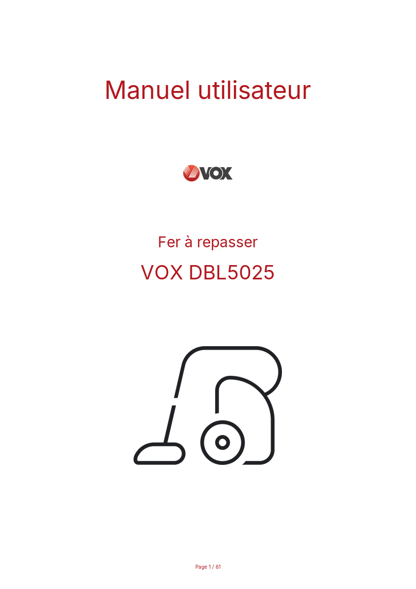 Page n°1 - Manuel utilisateur VOX DBL5025