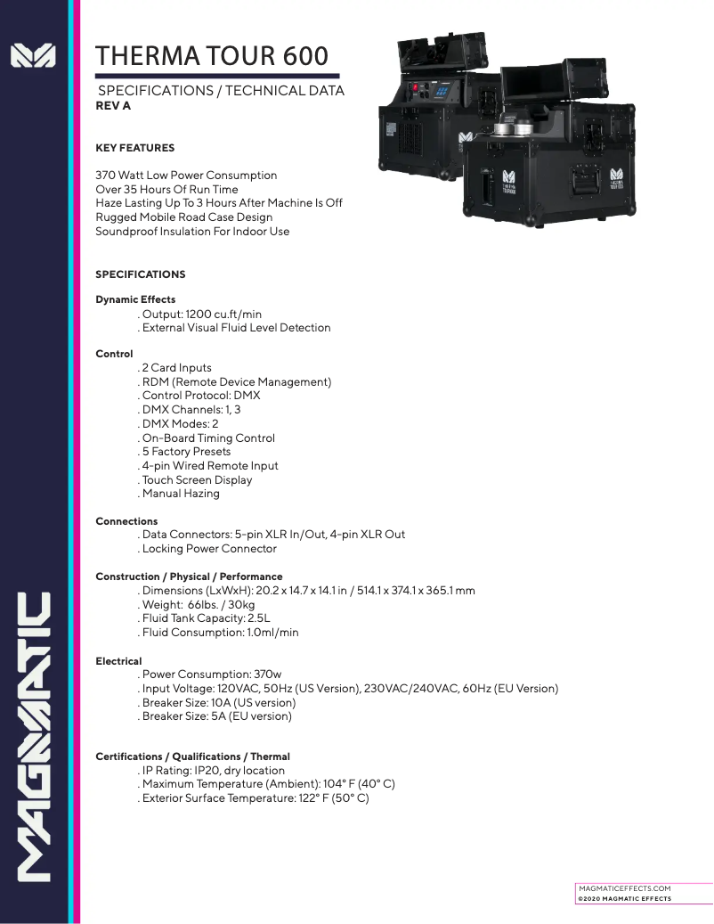 Page 1 de la notice Fiche technique Magmatic Therma Tour 600