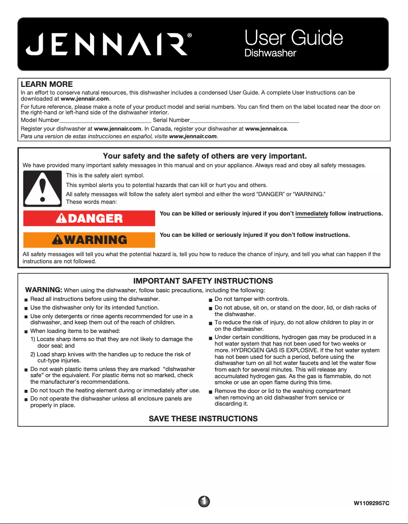 Page n°1 - Manuel utilisateur Jenn-Air JDTSS246GL