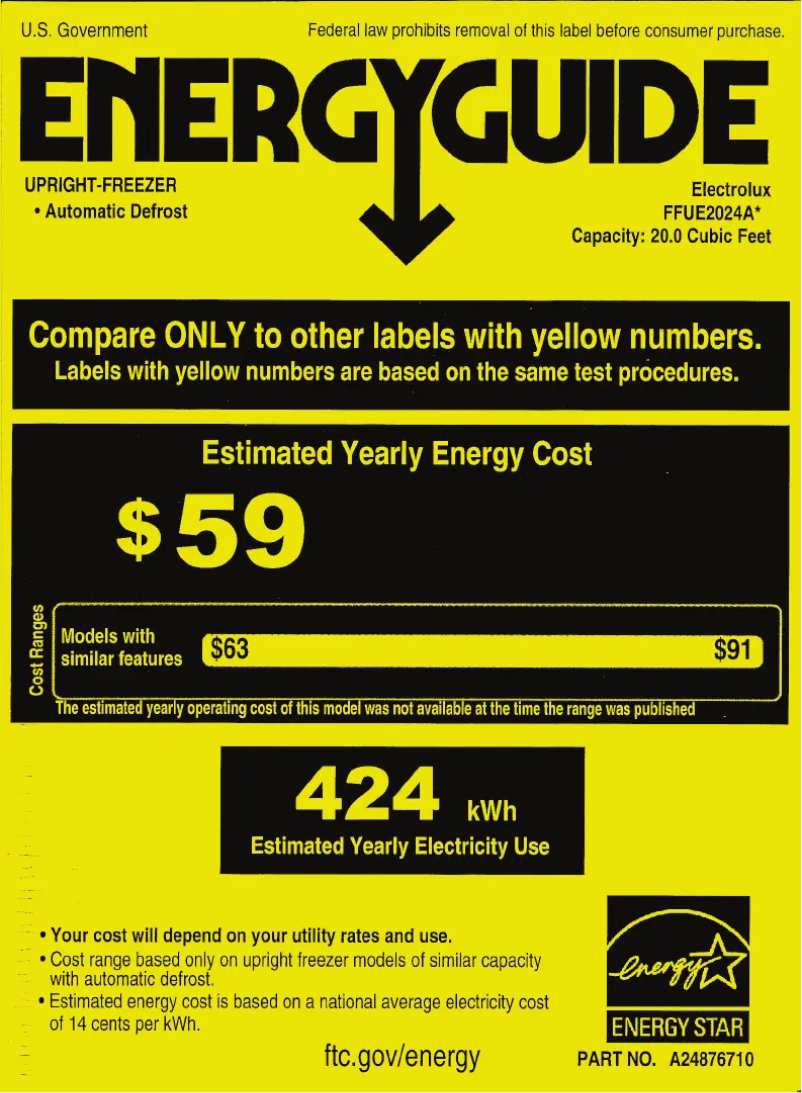 Page n°1 - Label énergétique Frigidaire FFUE2024AW