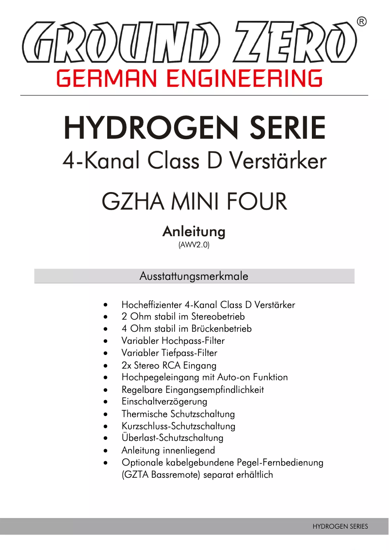 Page n°1 - Manuel utilisateur Ground Zero GZHA MINI FOUR