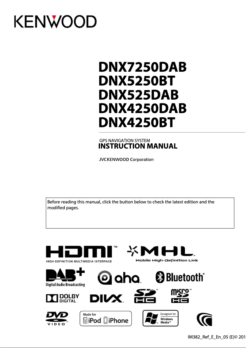 Page 1 de la notice Manuel utilisateur Kenwood DNX4250DAB