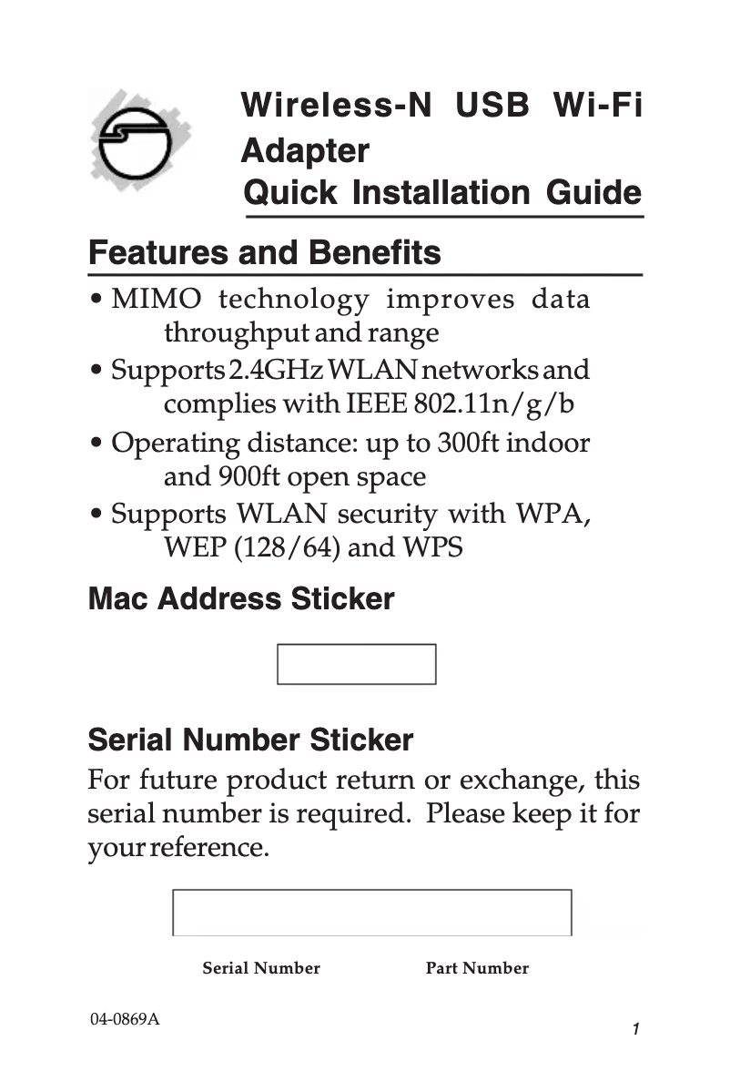 Page 1 de la notice Manuel utilisateur Siig JU-WR0112-S1