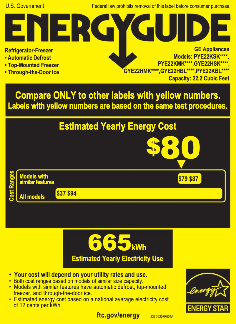 Page 1 de la notice Label énergétique GE Profile PYE22KBLTS