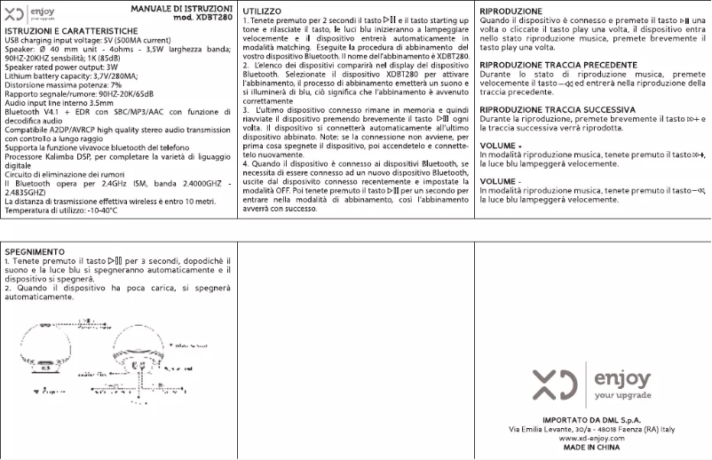 Page 1 de la notice Manuel utilisateur XD BT280