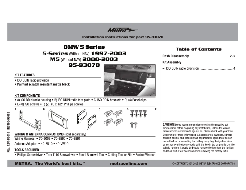 Page n°1 - Mode d'emploi Metra 95-9307B