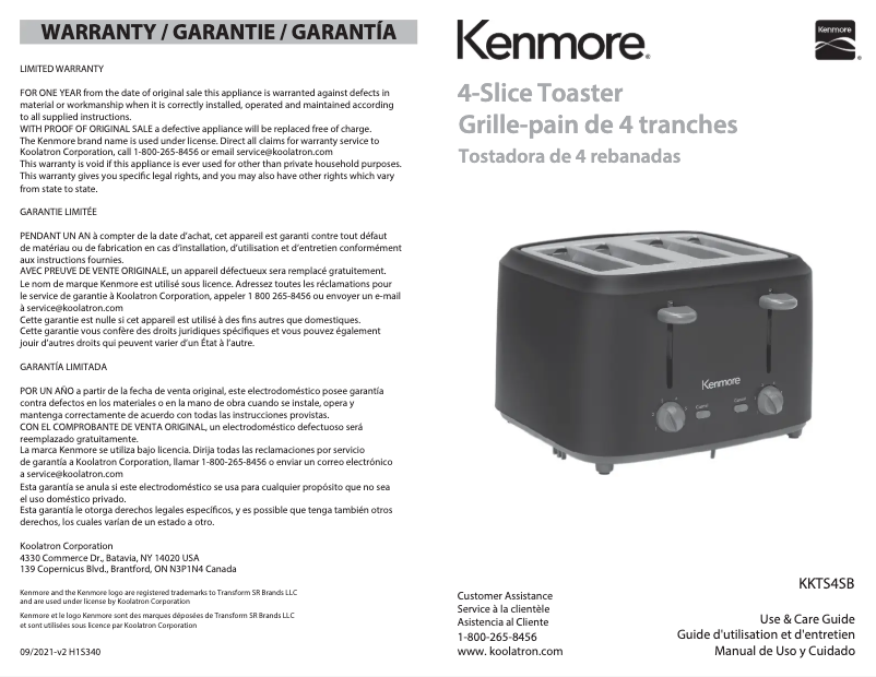 Page 1 de la notice Manuel utilisateur Kenmore KKTS4SB