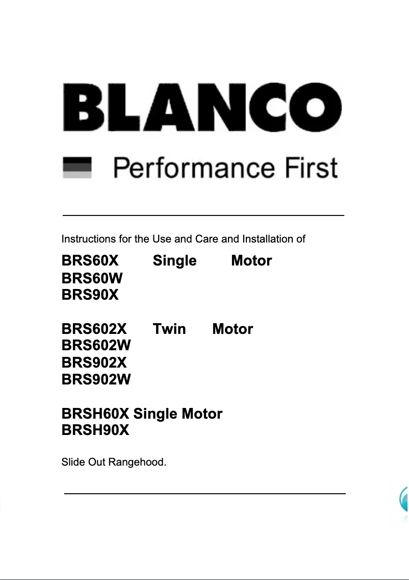 Page n°1 - Manuel utilisateur BLANCO BRSH90X