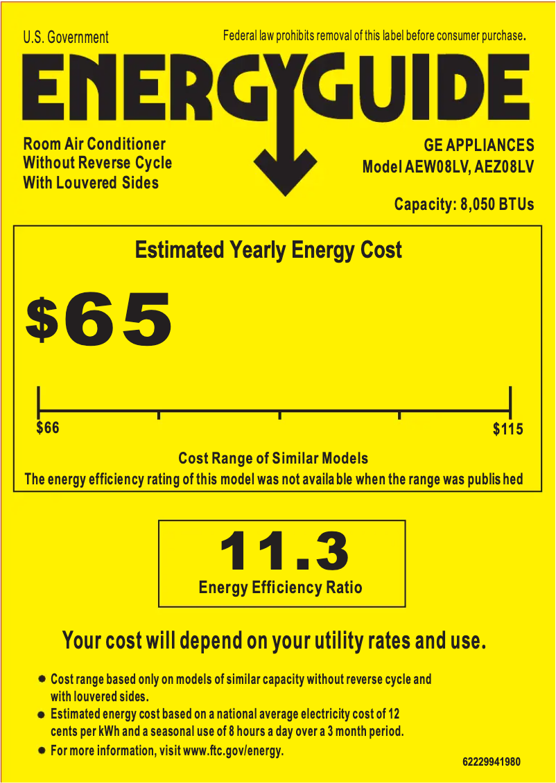 Page n°1 - Label énergétique GE AEW08LV