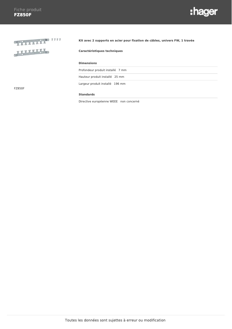 Page n°1 - Fiche technique Hager FZ850F