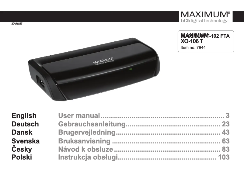 Page n°1 - Manuel utilisateur Maximum XO-106T
