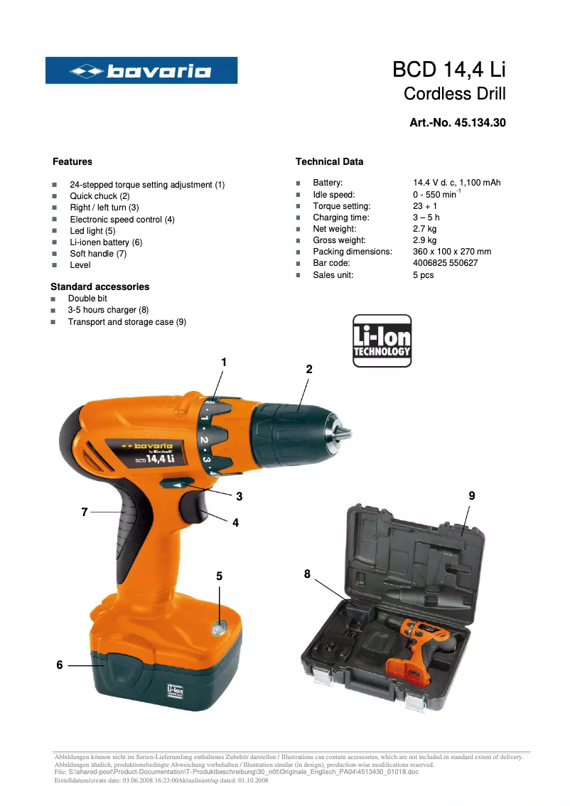 Página 1 del manual Manual de usuario Bavaria BCD 14,4 Li