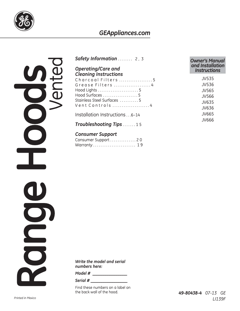 Image de la première page du manuel de l'appareil JV665HWW Profile