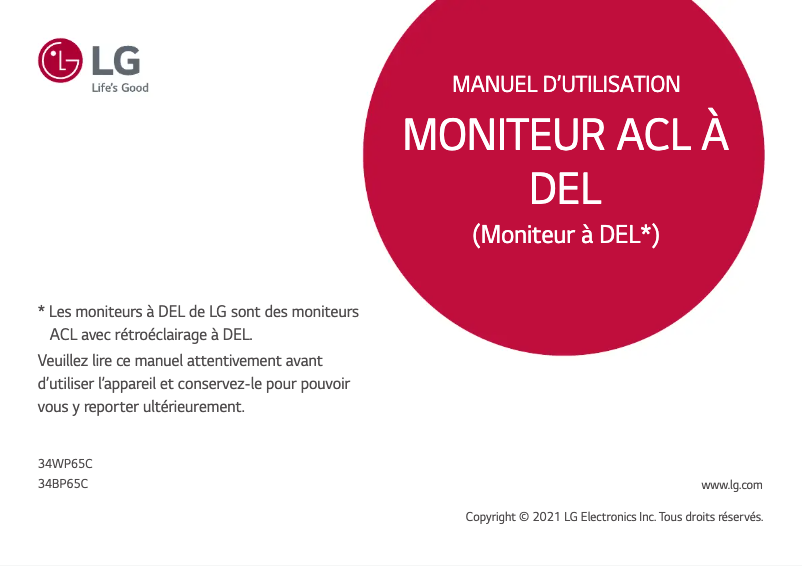 Page n°1 - Manuel utilisateur LG 34WP65C