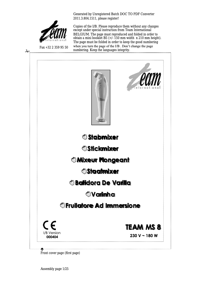 Page 1 de la notice Manuel utilisateur Team MS 8
