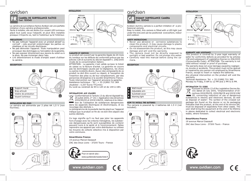 Page 1 de la notice Manuel utilisateur Avidsen 123043