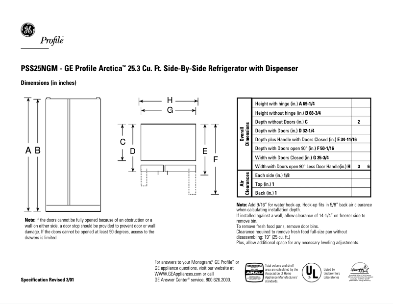 Page n°1 - Fiche technique GE PSS25NGMCC