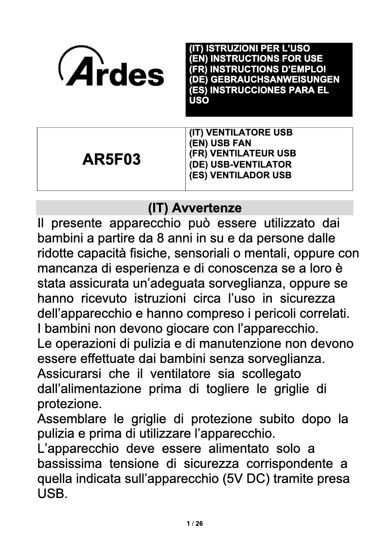 Image de la première page du manuel de l'appareil AR5F03