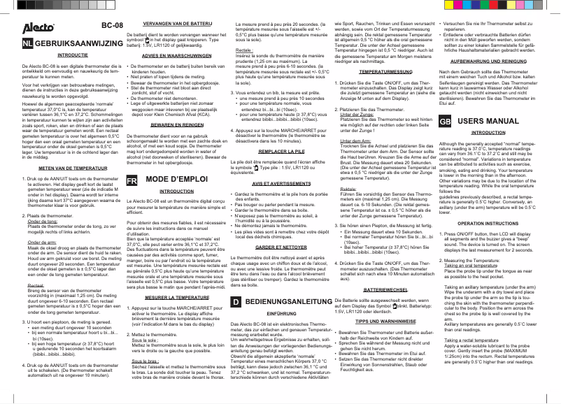 Page n°1 - Manuel utilisateur Alecto BC-08