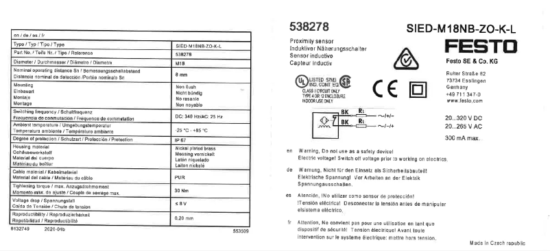 Image de la première page du manuel de l'appareil SIED-M18NB-ZO-K-L