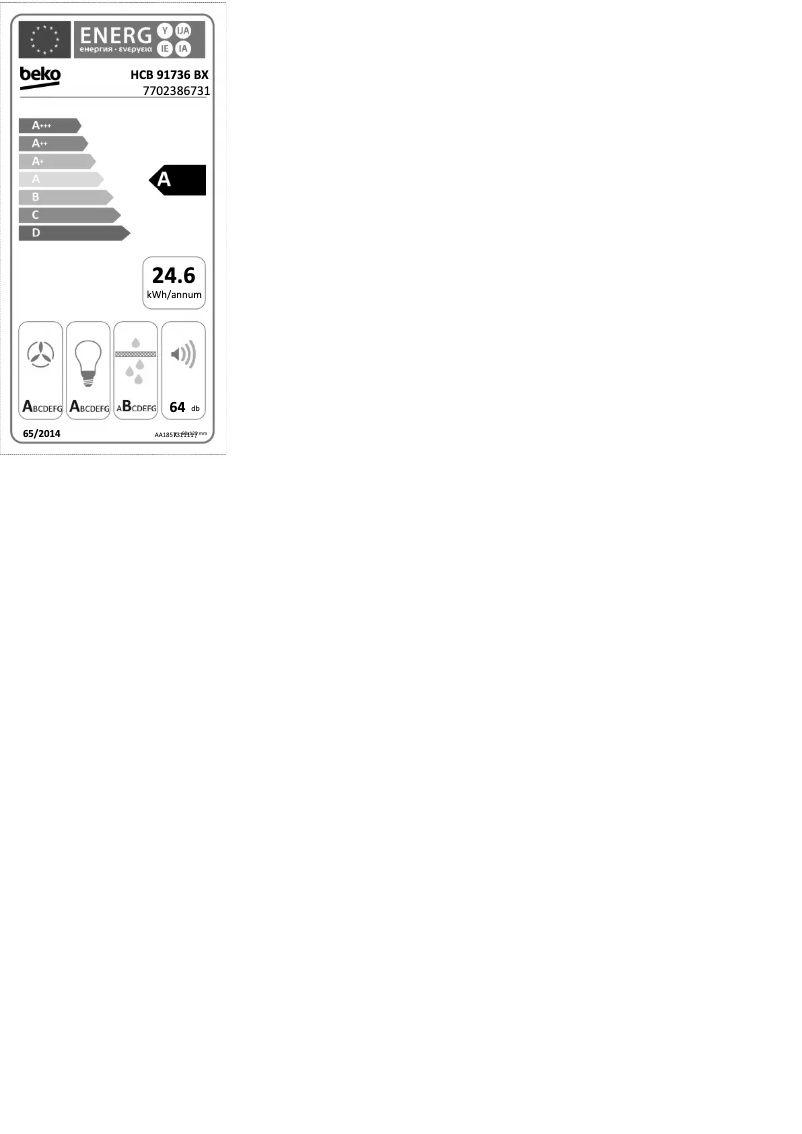Page n°1 - Label énergétique Beko HCB 91736 BX