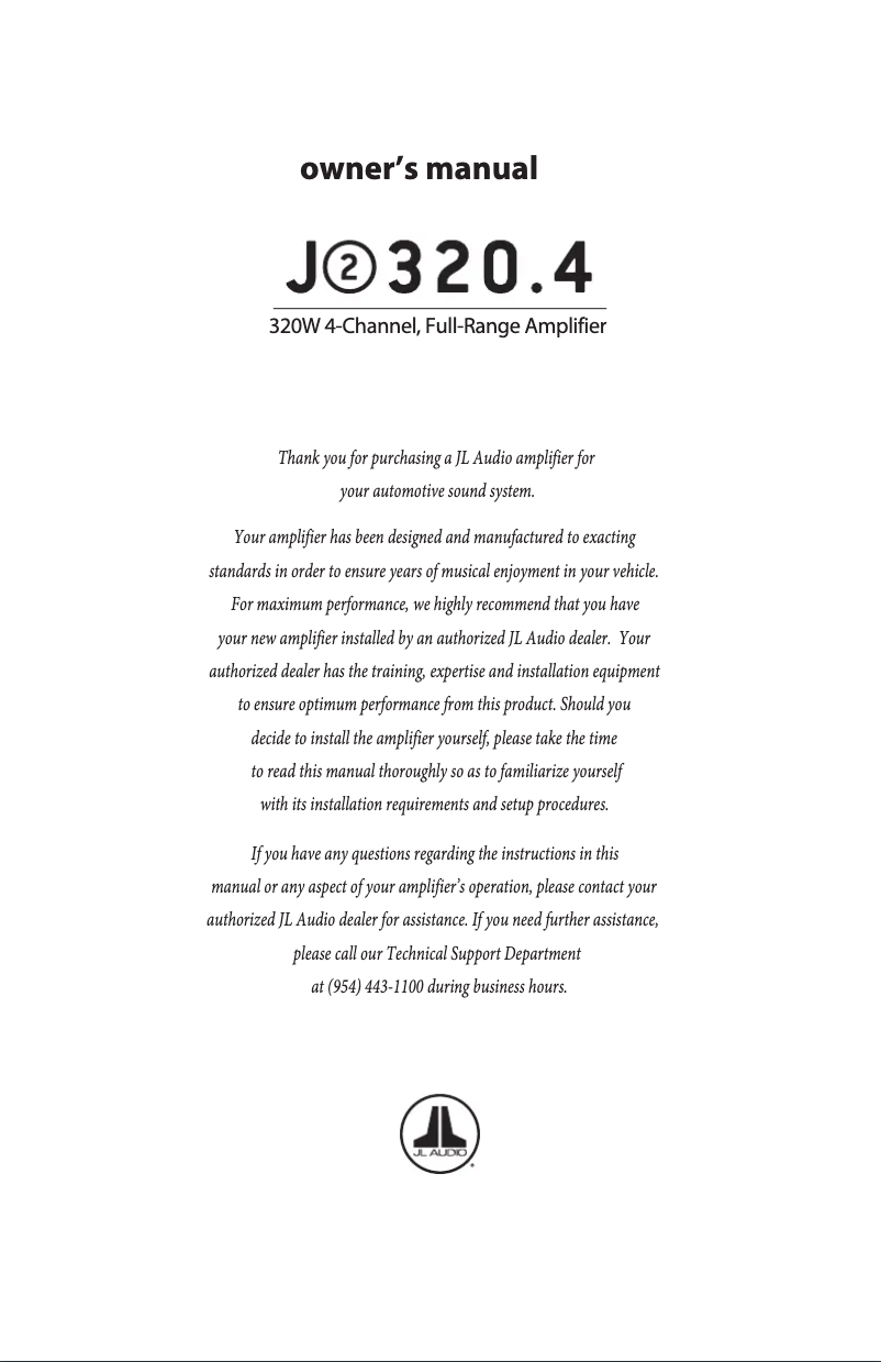 Page 1 de la notice Manuel utilisateur JL Audio J2 320.4