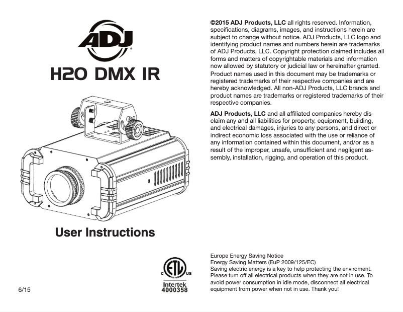 Page 1 de la notice Manuel utilisateur American DJ H2O DMX IR