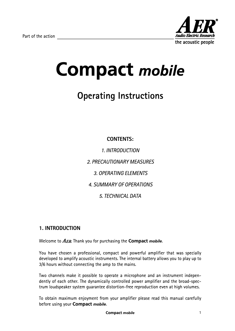 Page n°1 - Manuel utilisateur AER Compact Mobile 2