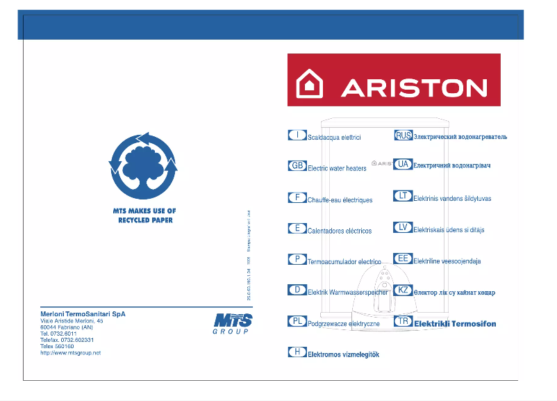 Page 1 de la notice Manuel utilisateur Ariston Thermo TI Shape Plus