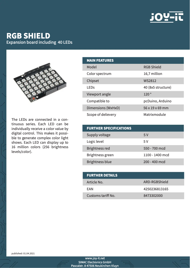 Image de la première page du manuel de l'appareil ARD-RGBShield